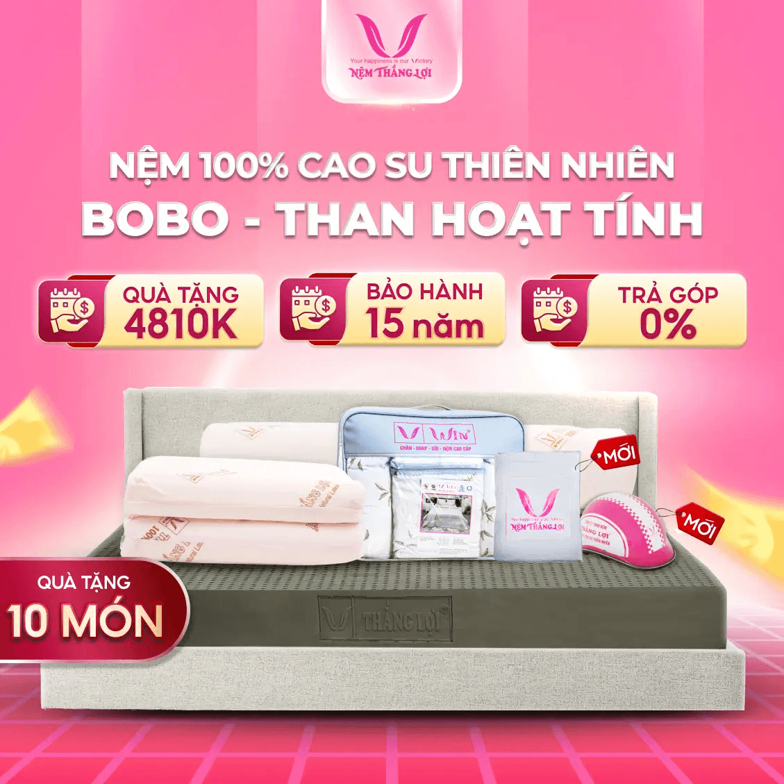 NỆM 100% CAO SU THIÊN NHIÊN THẮNG LỢI BOBO – THAN HOẠT TÍNH